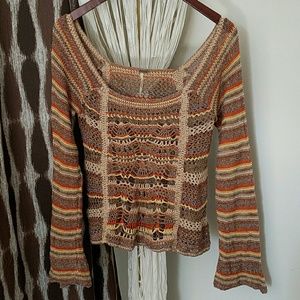 Free People crochet bell sleeve sweater